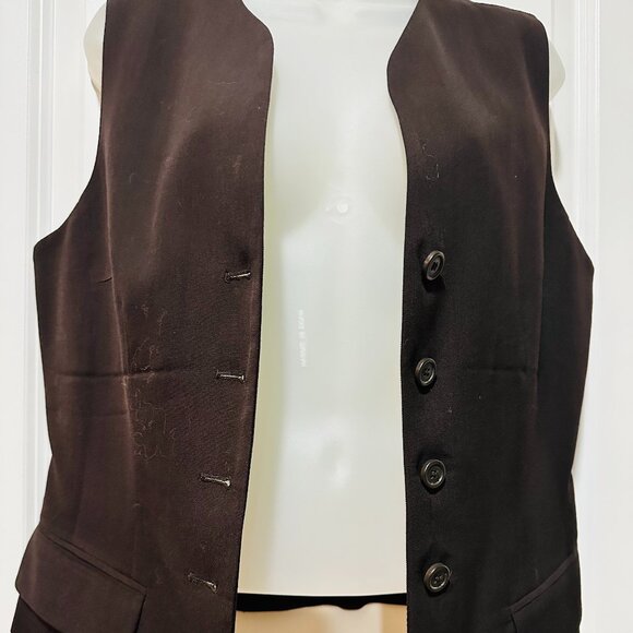 Ann Taylor Chocolate Brown Button Front Lined Vest, Size 10 - Picture 8 of 12